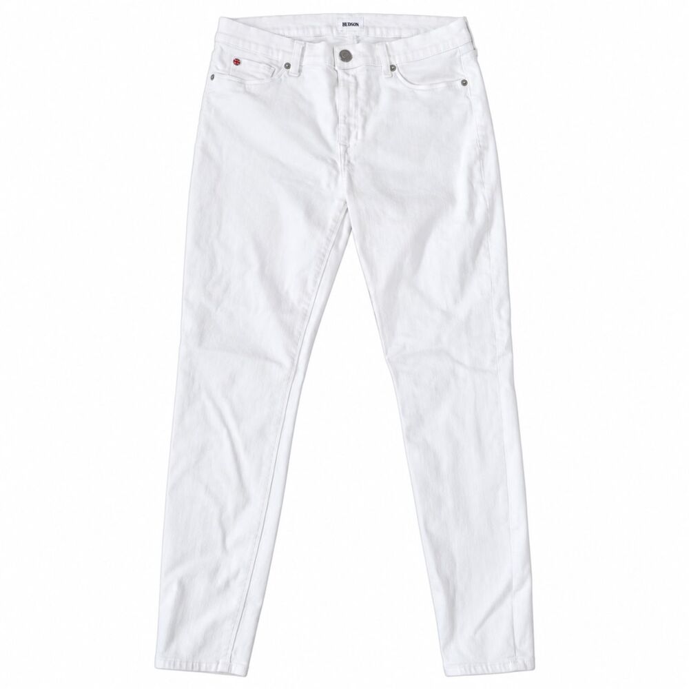 Hudson Women’s Collin Skinny Jeans Size 30 White Stretch Denim Union Jack Rivets